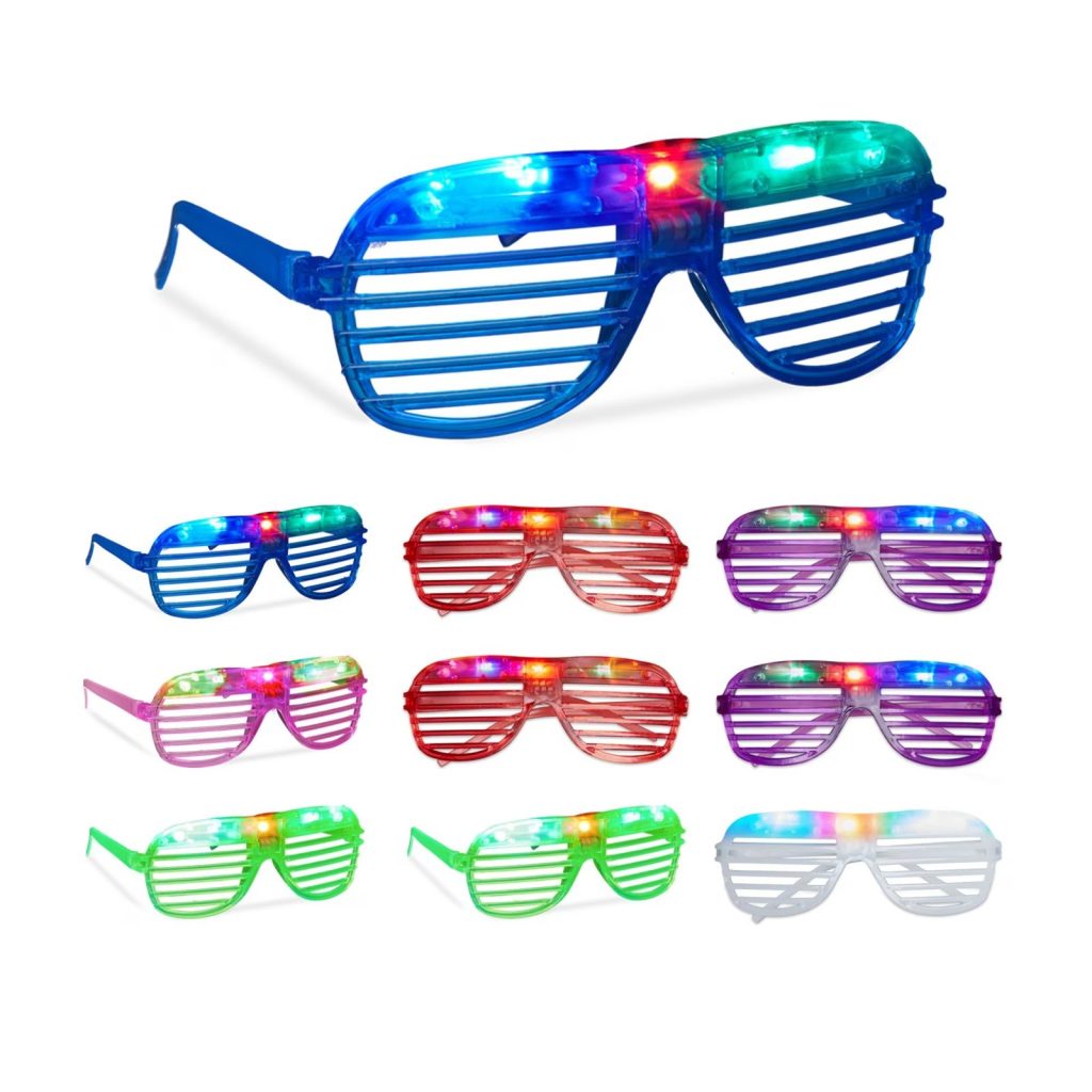 Ochelari de Petrecere cu LED, Flippy, Model Grilaj, din Plastic, 3 Moduri de Iluminat, Marime Universala, Multicolor
