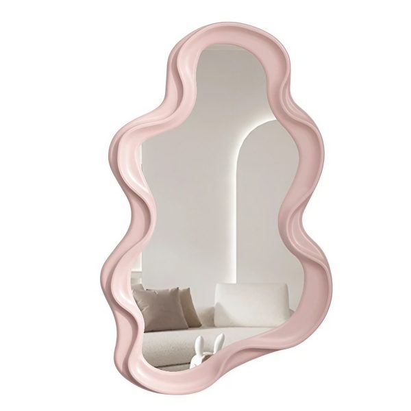 Oglinda de Perete, Flippy, Decorativa, pentru Baie, Dormitor, Sufragerie, Model Minimalist in Forma de Nor, 41x26 cm, Roz