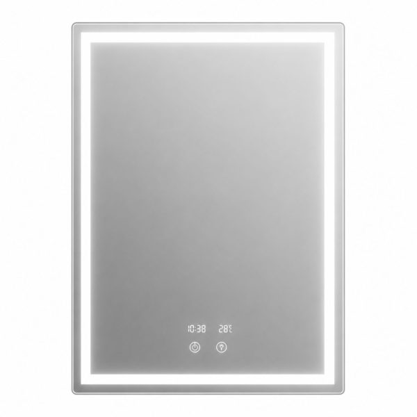 Oglinda LED Baie WAMOSK, Korman, 60 x 80 cm, Lumina 3000K/4000K/6000K, Dezaburire, Ceas, Termometru si Senzor, Rama Metalica Alba