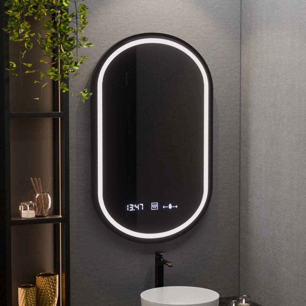 Oglinda LED Ovala, 50x80cm, Alessia MotionGlow Marcello, Sistem Dezaburire, Ceas & Termometru, Dimabila