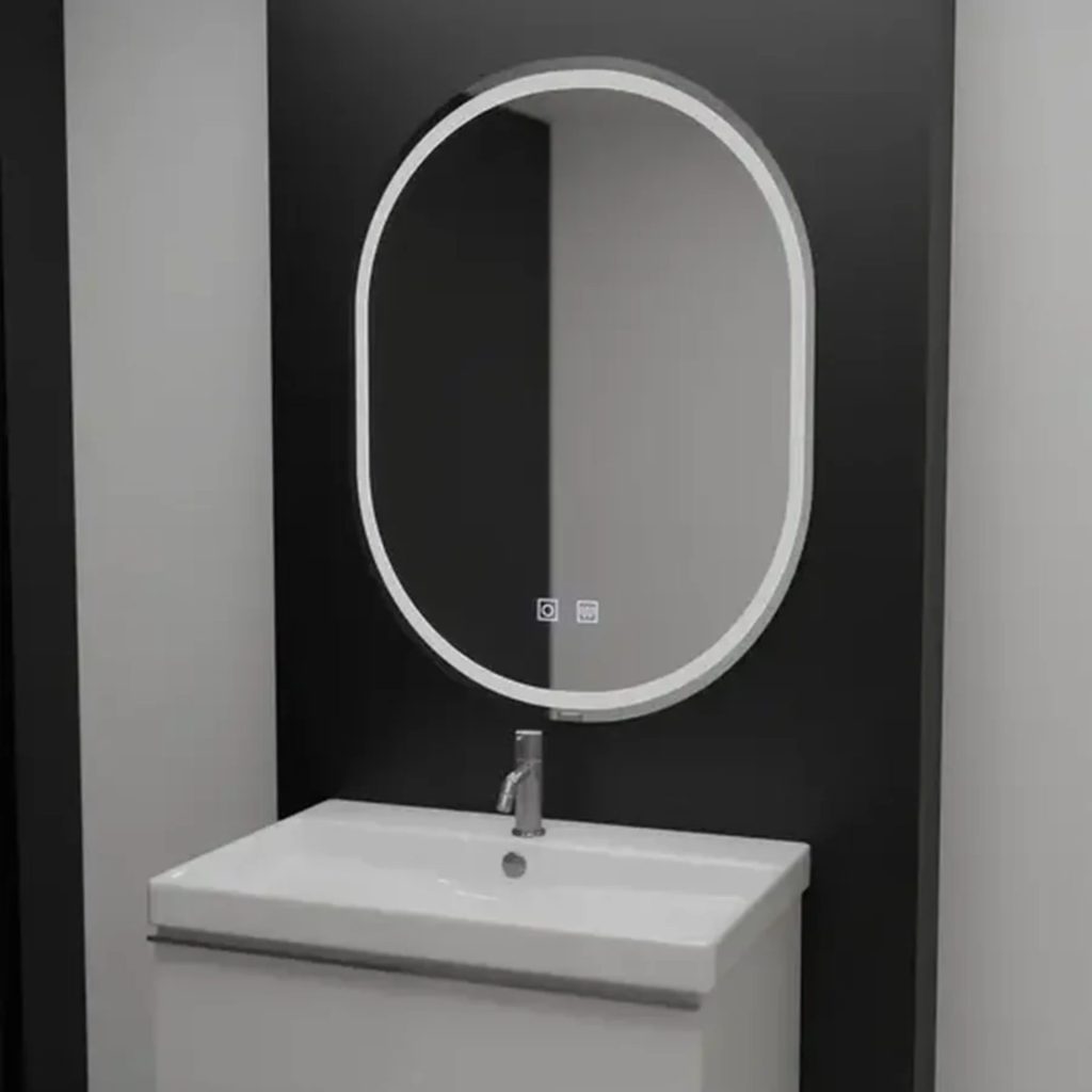 Oglinda LED Ovala, 60x80cm, Velara Touch, Sistem Dezaburire, Dimabila
