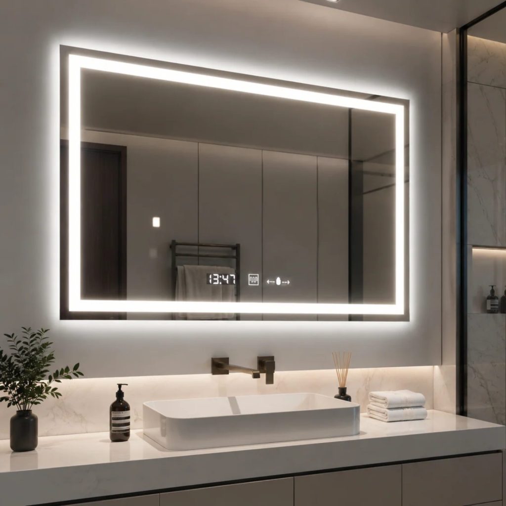 Oglinda LED Rectangulara 120x80cm Verite MotionGlow Marcello, Sistem Dezaburire, Ceas & Termometru, Dimabila