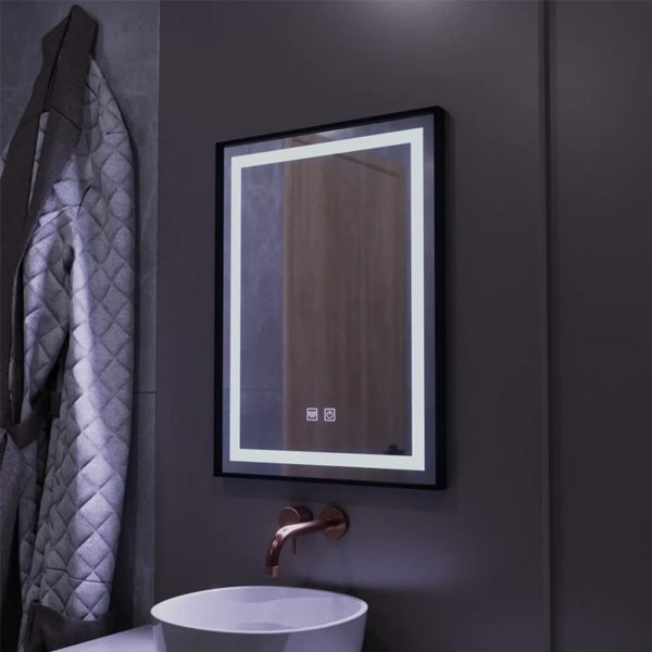 Oglinda LED Rectangulara, 60x80cm, EDGE Touch, Sistem Dezaburire, Rama Neagra