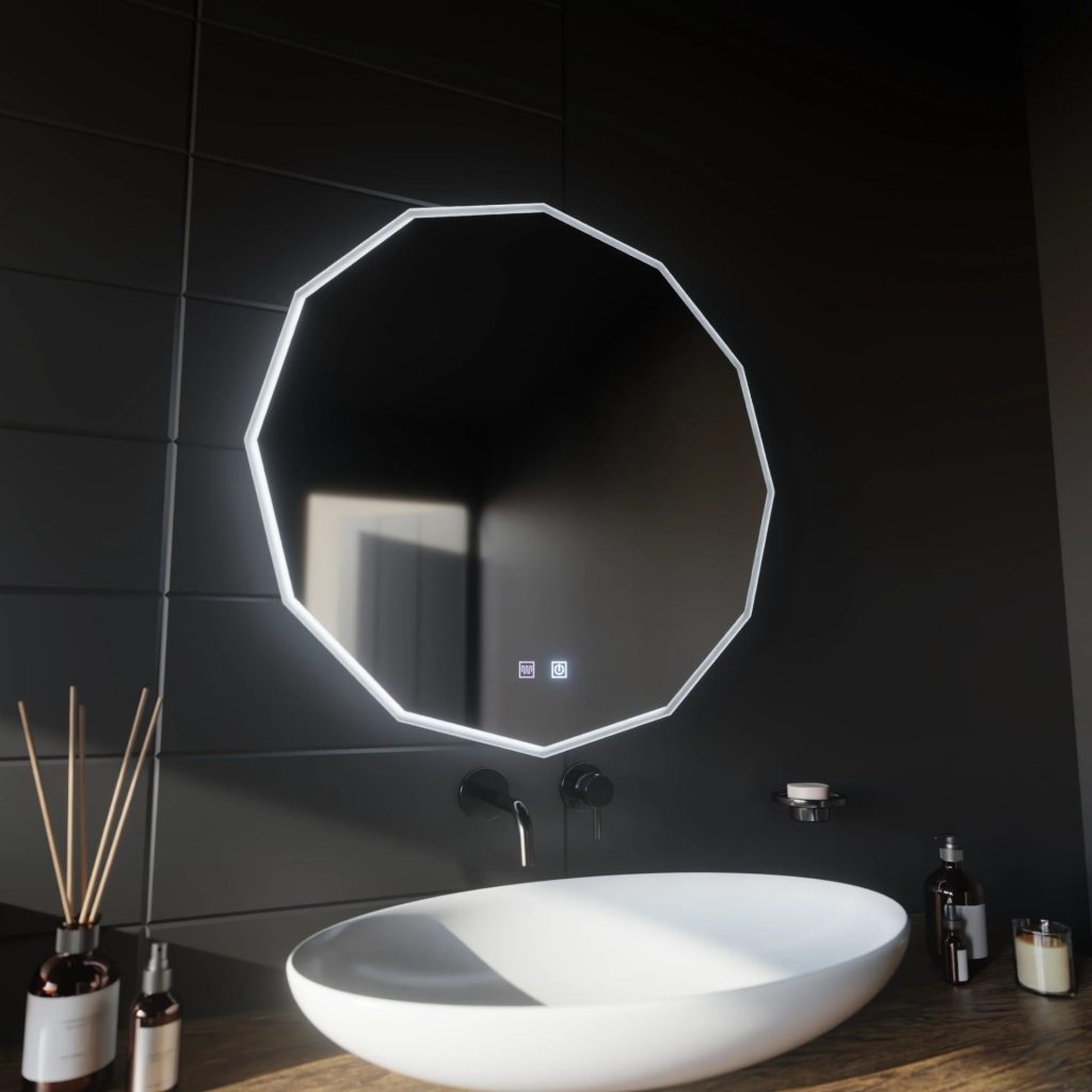 Oglinda LED Rotunda, 70cm, VIVO Touch, Sistem Dezaburire, Dimabila