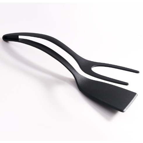 Spatula Multifunctionala tip Cleste, Flippy, Spatula Cleste pentru Gatit, Silicon PP, pentru Alimente, Carne, Paine, 31 x 8.5 cm Negru