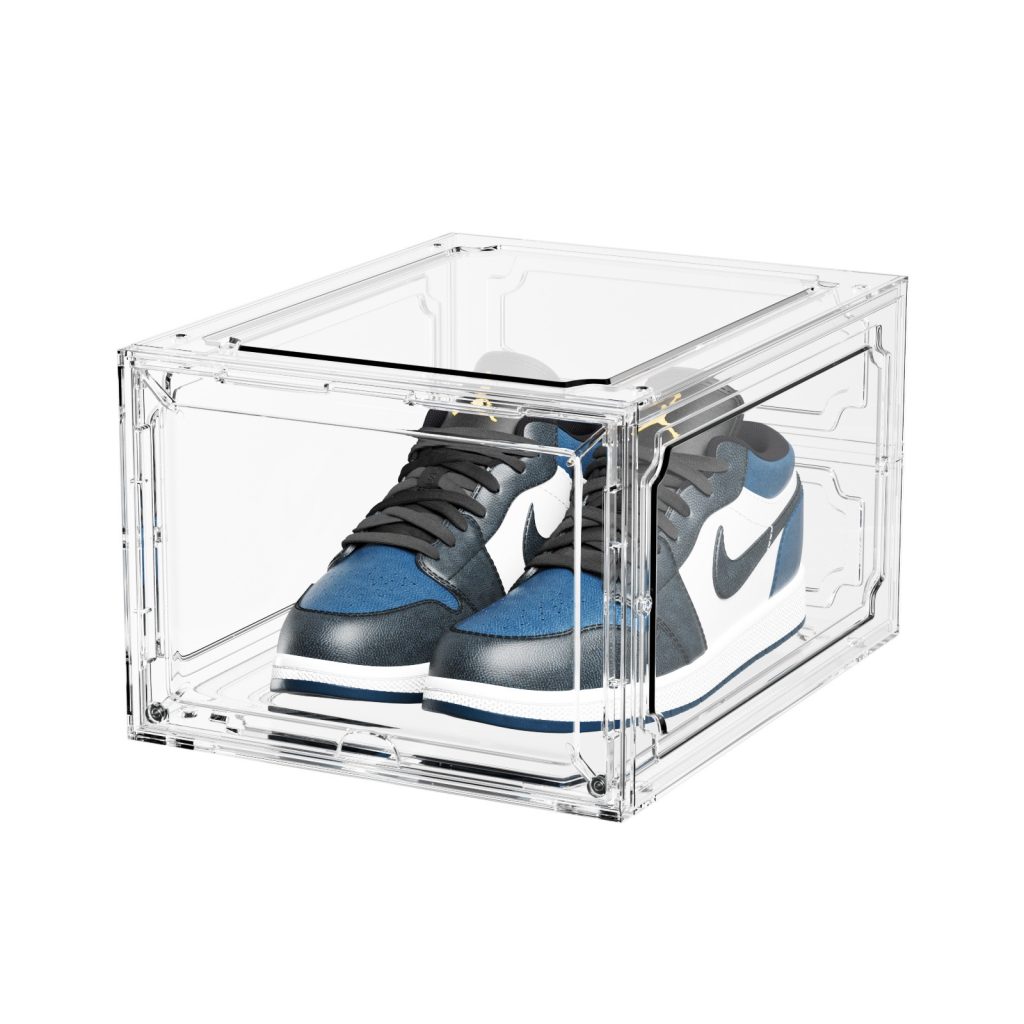 Organizator de Pantofi, Flippy, din PP+ABS, Usa Frontala Magnetica, Rezistenta la Praf, Anti-Oxidare, Utilizare Multipla, 36 x 28 x 21 cm, Transparent