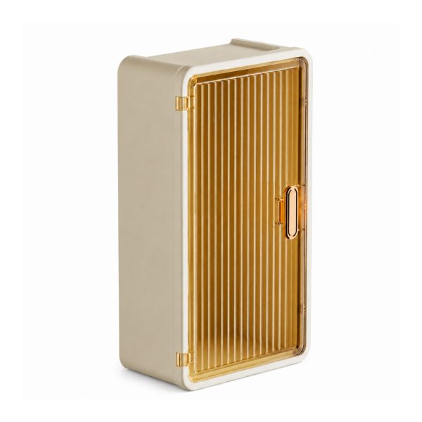Organizator Cosmetice, Flippy, Montare pe Perete fara Perforare, 36.5x10.9x20 cm, cu 3 Rafturi, din PP si ABS, Bej, Usa Transparenta