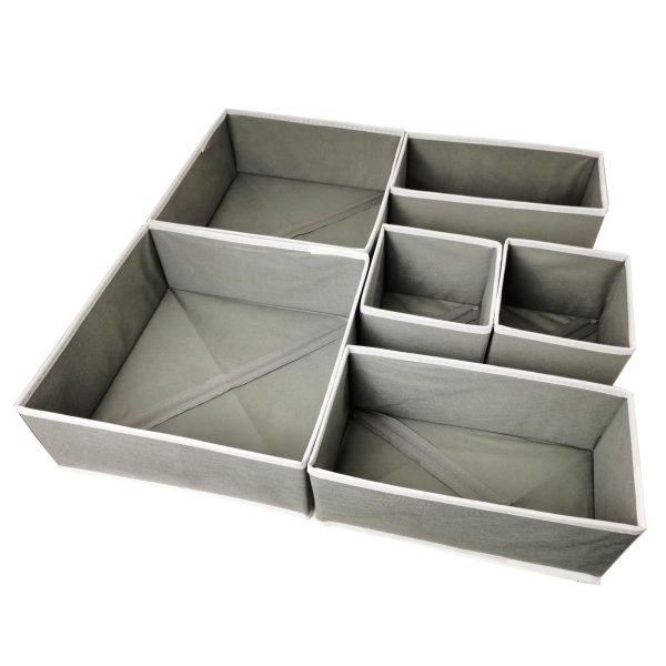 Organizator pentru Sertar, Flippy, 3 Marimi, pentru Lenjerie, Tricouri, Sosete, 6 Piese, Pliabil, Stivuibil, din Tesatura, Gri/Alb