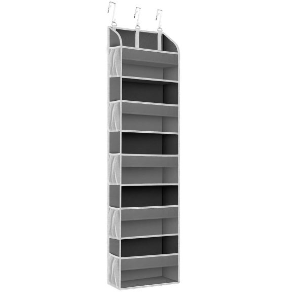 Organizator Suspendat pentru Usi, Flippy, din Nailon si Plasa, Baza de Carton Ingrosat, 5 Buzunare Principale + 10 Buzunare Laterale, 140 x 39 x 17 cm, 3 Carlige Incluse, Gri