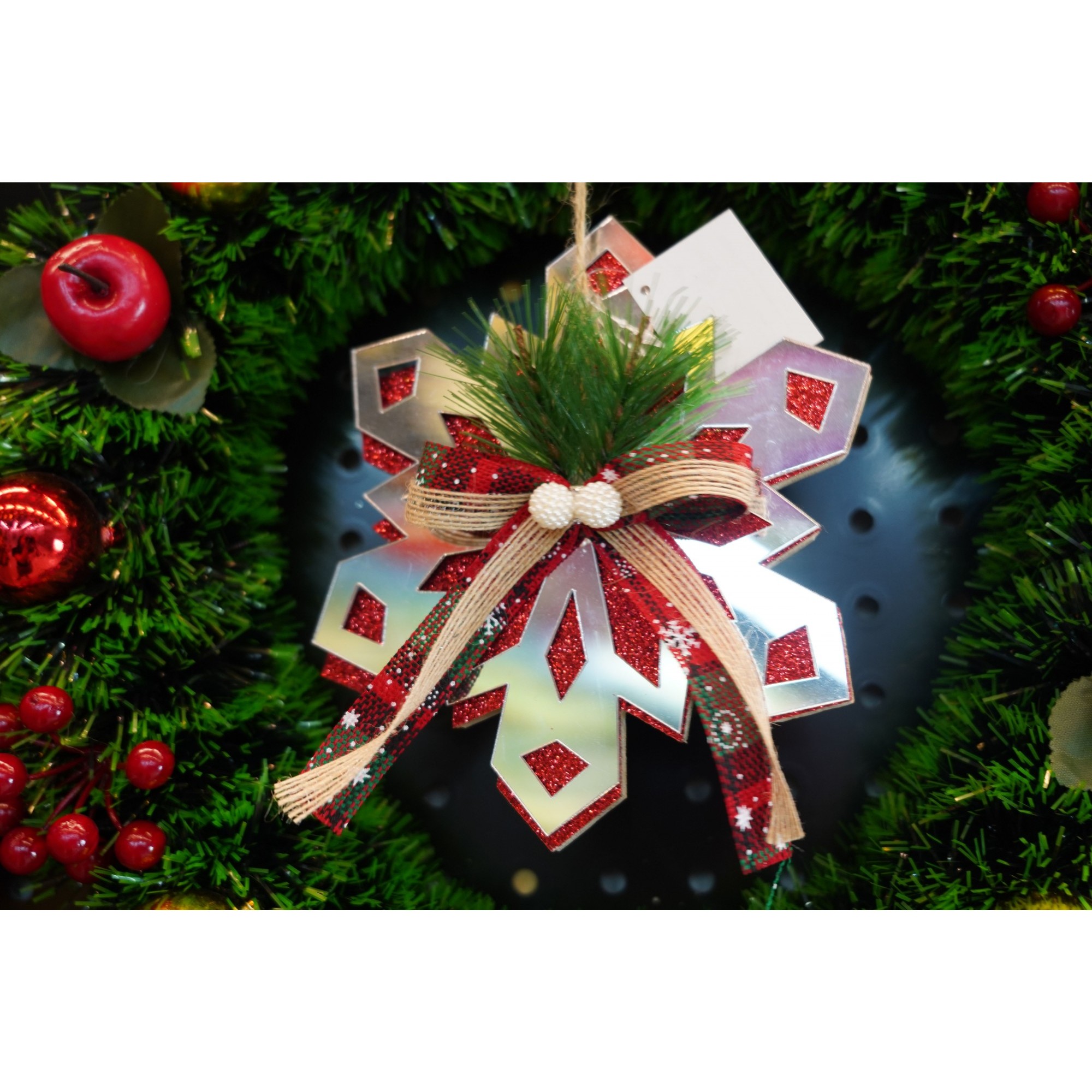 Ornament brad, Flippy, Fulg de nea, Argintiu, Lucios, 14*15CM, Acril, Interior/ Exterior - Image 2
