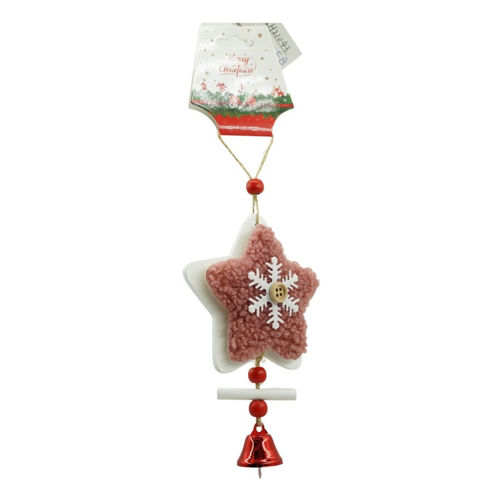 Ornament de brad broderie cu stea, Flippy, roz, lemn, 18 cm - Image 2