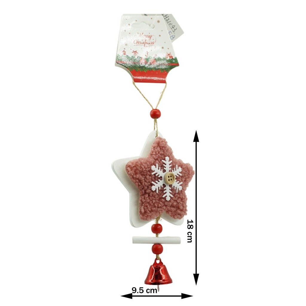 Ornament de brad broderie cu stea, Flippy, roz, lemn, 18 cm - Image 3