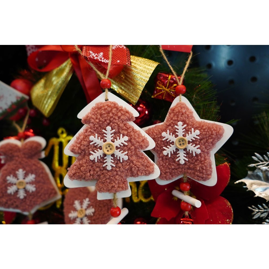 Ornament de brad broderie cu stea, Flippy, roz, lemn, 18 cm - Image 5