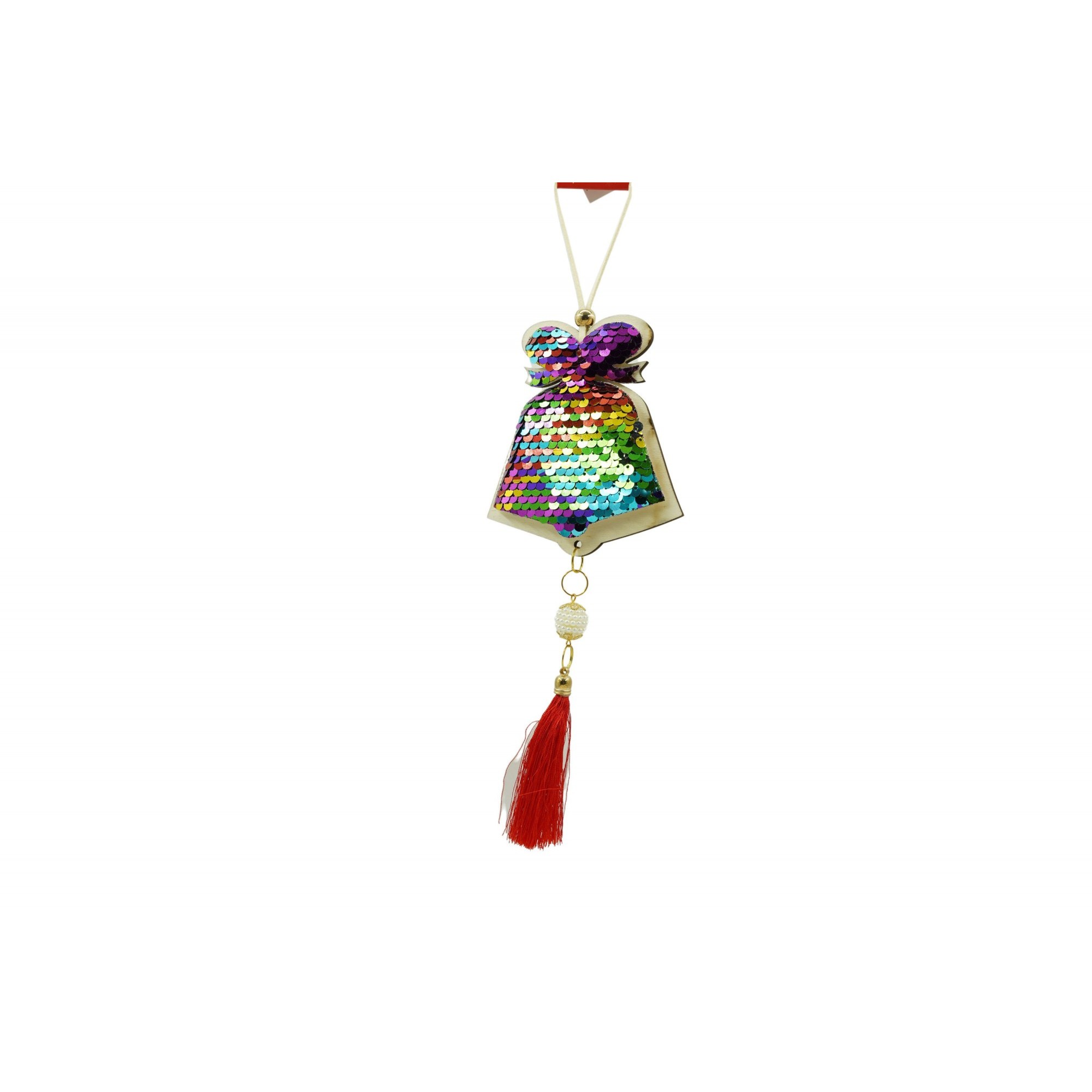Ornament de brad clopotel cu paiete model 2, Flippy, multicolor, lemn, 36 cm - Image 3