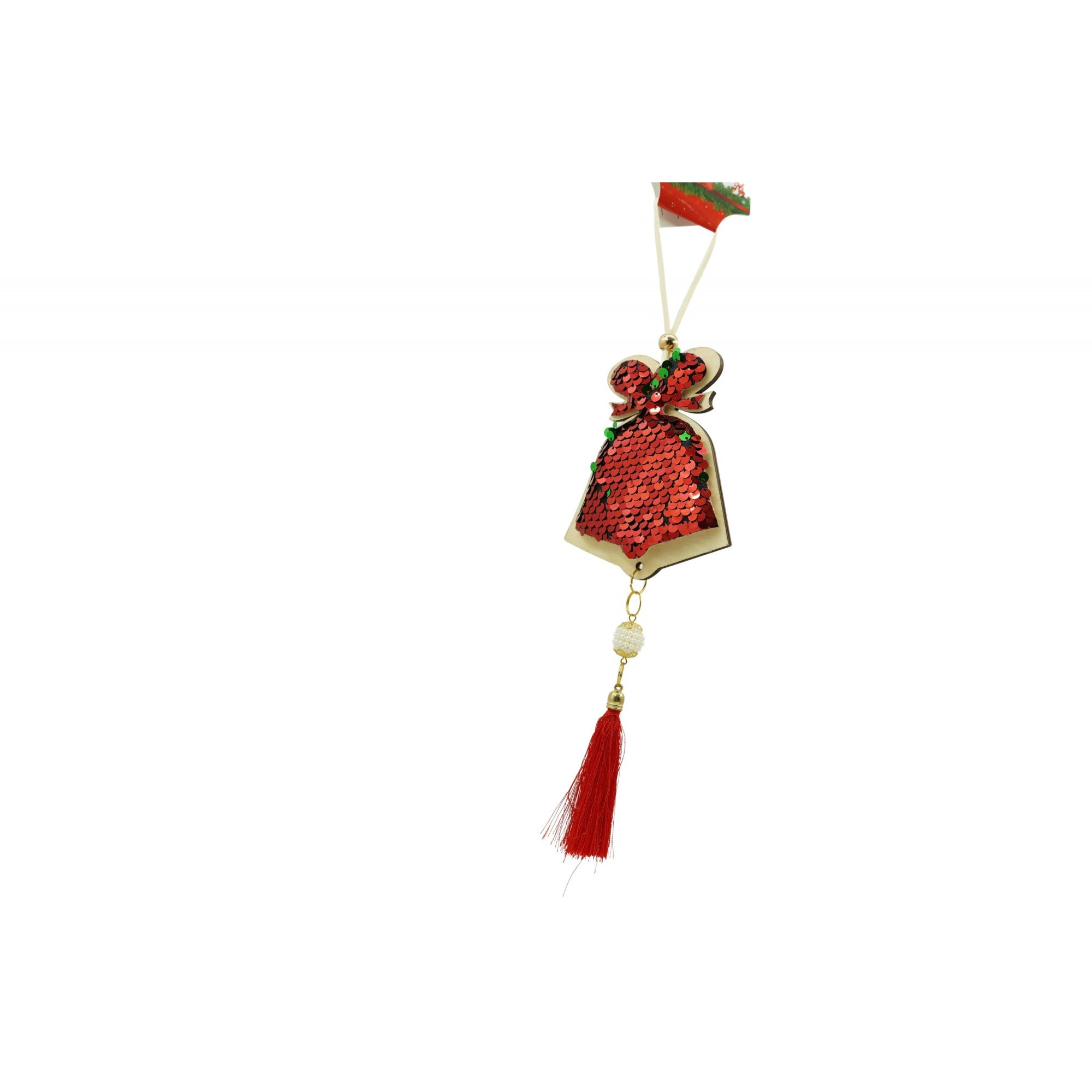 Ornament de brad clopotel cu paiete model 2, Flippy, rosu, lemn, 36 cm - Image 7