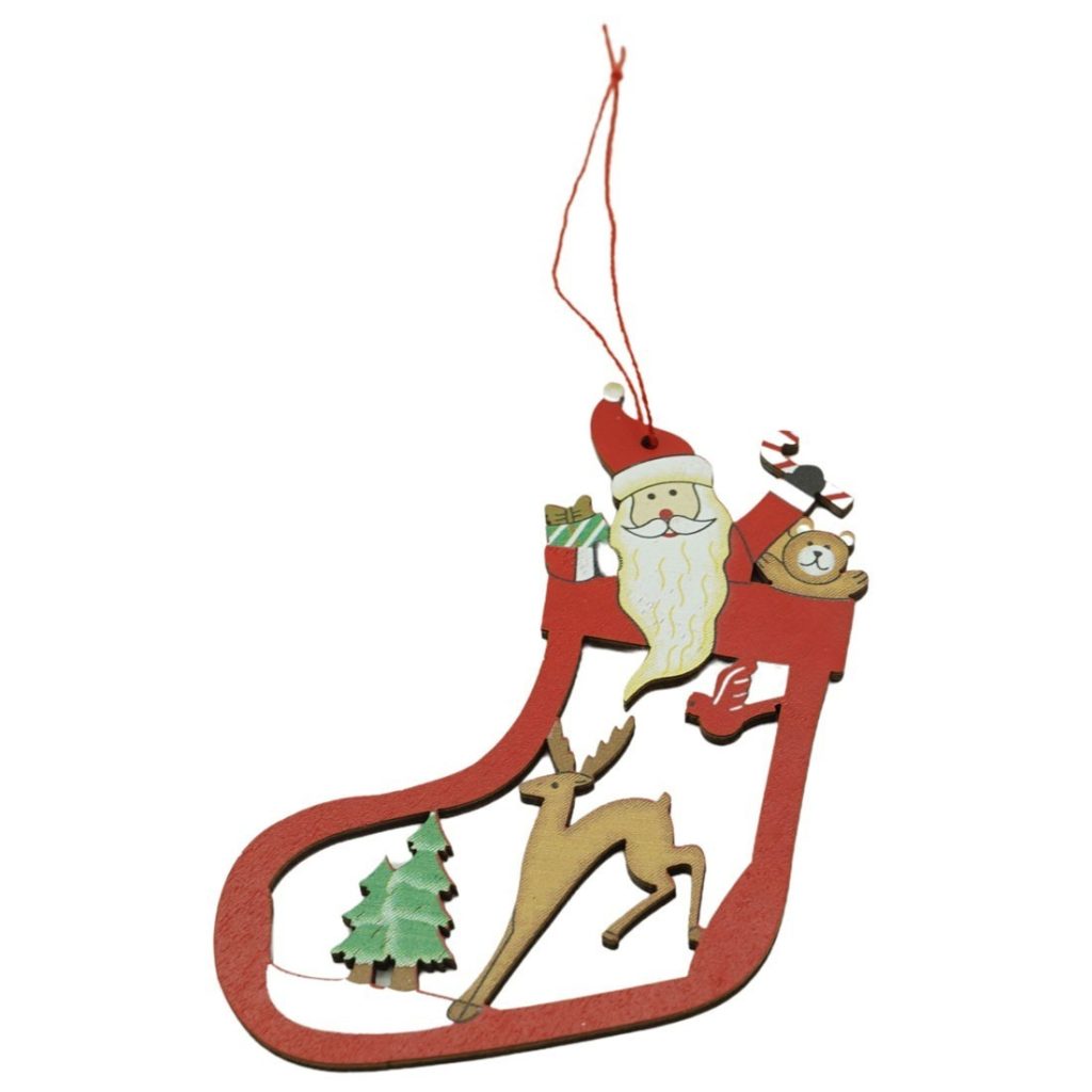 Ornament de brad Mos Craciun cu cerb, Flippy, multicolor, lemn, 10 cm