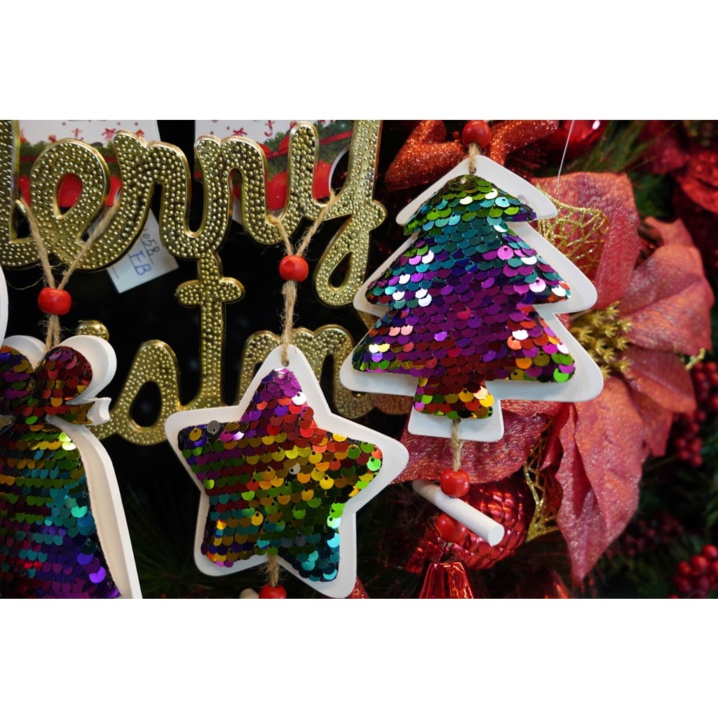Ornament de brad pom de craciun din paiete, Flippy, multicolor, lemn, 18 cm - Image 6