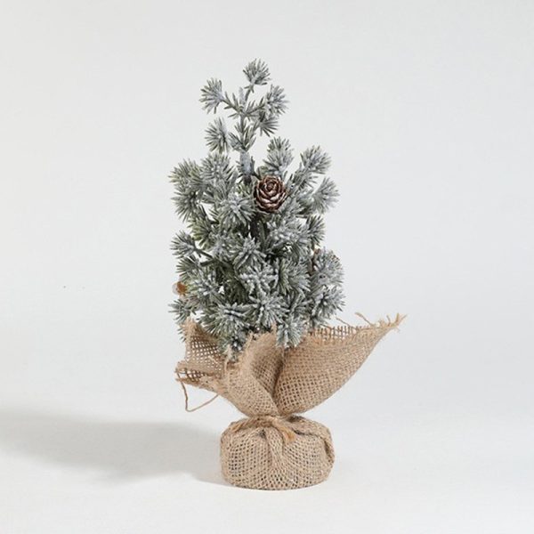 Decoratiune Craciun pentru Masa, Flippy, Ornament de Decor Model Brad de Craciun de Dimensiuni Mici cu Fulgi Albi, pentru Birou si Interior, din Plastic Calitativ 20 cm, Verde Alb