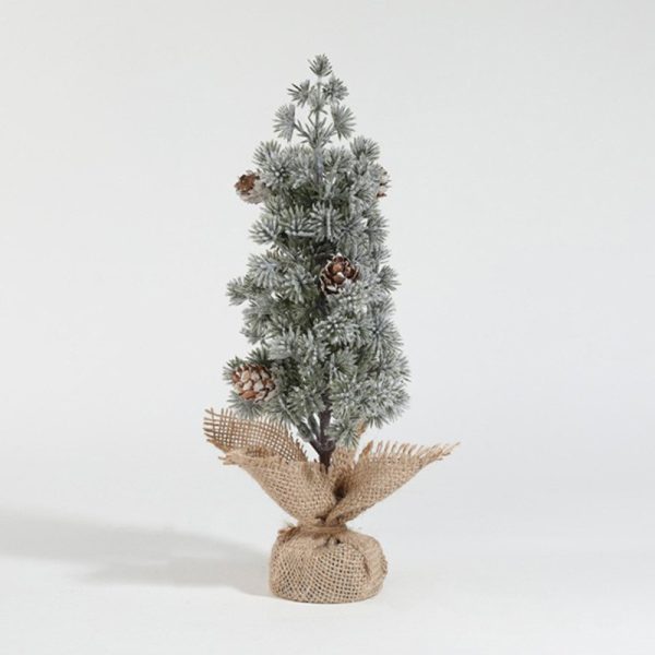 Decoratiune Craciun pentru Masa, Flippy, Ornament de Decor Model Brad de Craciun de Dimensiuni Mici cu Fulgi Albi, pentru Birou si Interior, din Plastic Calitativ 27 cm, Verde Alb