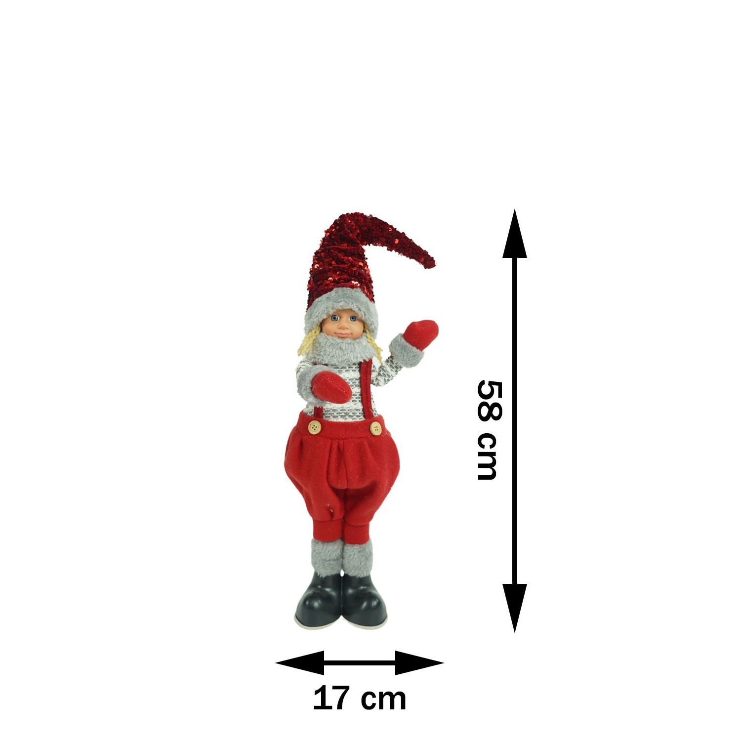 Ornament de Craciun papusa, Flippy, rosu/gri, textil, 58 cm - Image 15