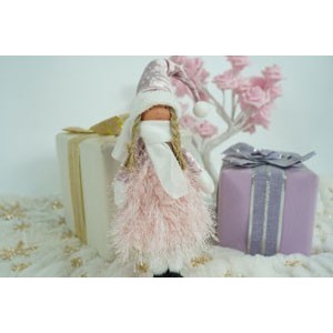 Ornament de Craciun papusa, Flippy, roz/alb, textil, 44 cm - Image 10