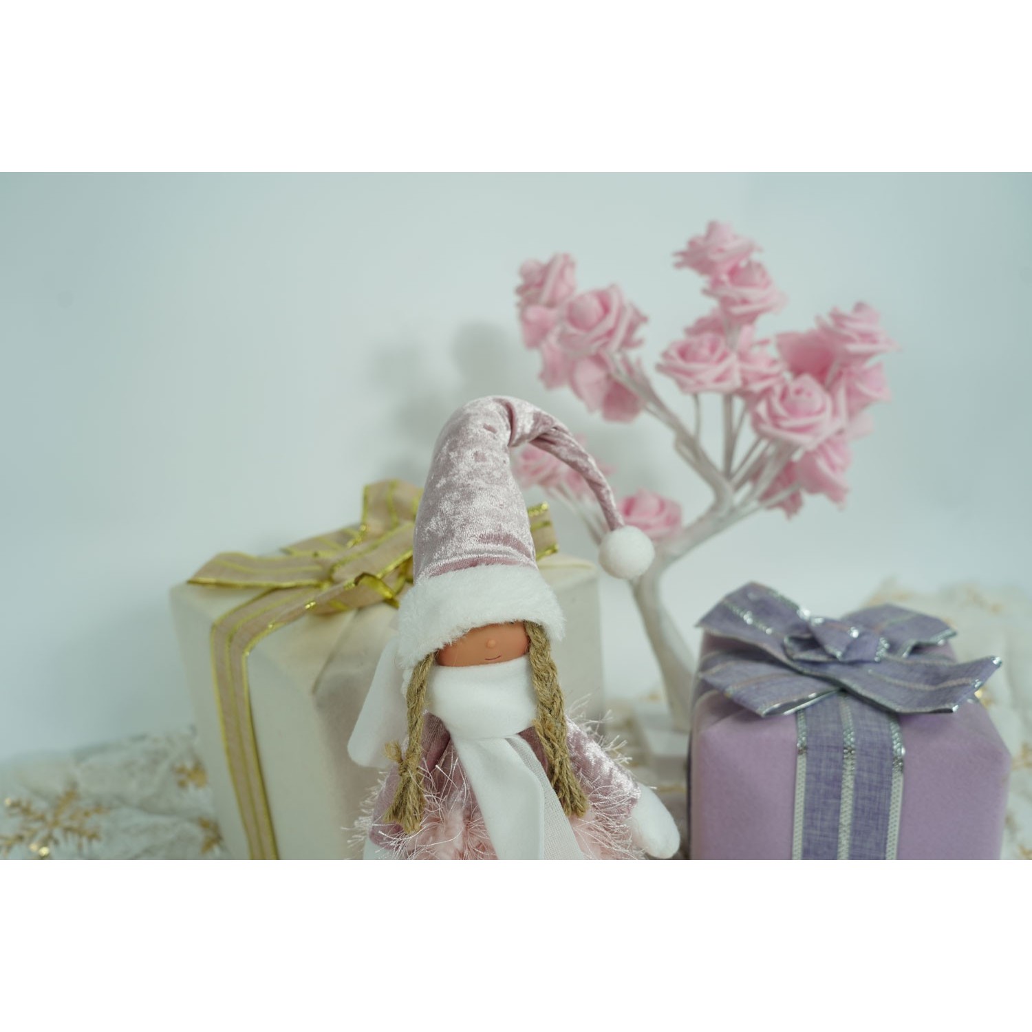 Ornament de Craciun papusa, Flippy, roz/alb, textil, 44 cm - Image 11