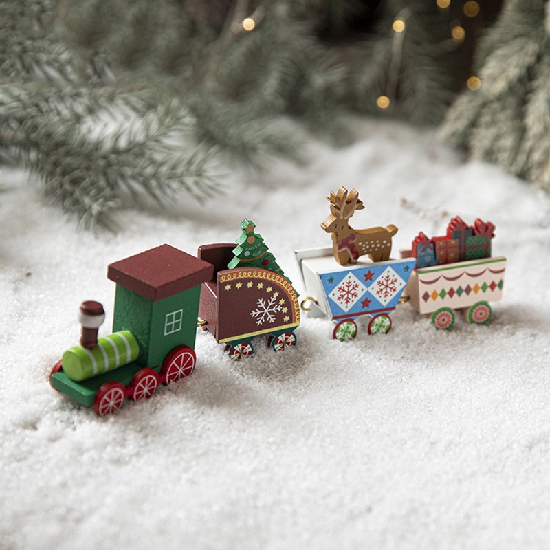Ornament Decoratiune de Craciun Tren Pictat, Flippy, Tip Ornament Jucarie de Decor pentru Craciun, din Lemn 20 cm, Tren Figurina de Craciun, Multicolor