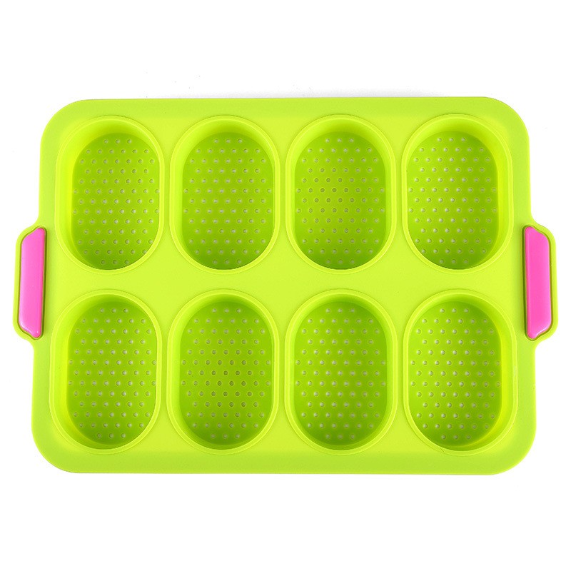 Forme de Silicon pentru Copt, Flippy, 8 Forme Ovale, pentru Paine si Prajituri, 34.5 x 23.8 x 2.5 cm, Verde/Roz