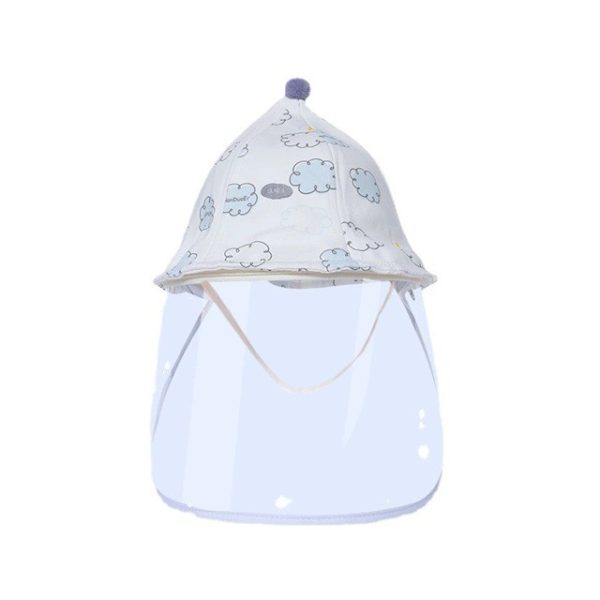 Palarie de Protectie pentru Bebelusi, Flippy, Model cu Norisori Albastri, Pescareasca, de Primavara si Toamna, cu Masca si Fermoar, 48 cm, pentru 6-12 Luni, Bleu