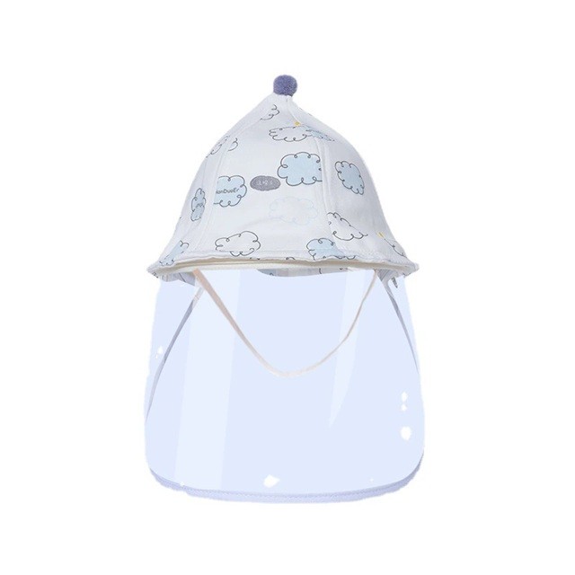 Palarie de Protectie pentru Bebelusi, Flippy, Model cu Norisori Albastri, Pescareasca, de Primavara si Toamna, cu Masca si Fermoar, 48 cm, pentru 6-12 Luni, Bleu