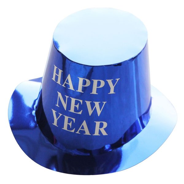 Palarie Happy New Year pentru Revelion, Flippy, Palarie Festiva de Anul Nou, Palarie Magica din Hartie, 29 x 25 x 15.5 cm Colorata Sclipitor Albastru