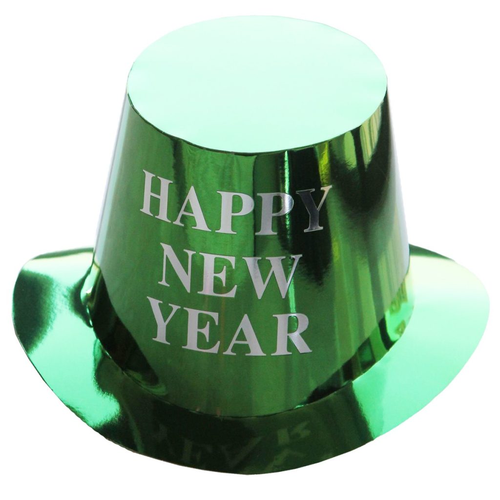 Palarie Happy New Year pentru Revelion, Flippy, Palarie Festiva de Anul Nou, Palarie Magica din Hartie, 29 x 25 x 15.5 cm, Colorata Sclipitor Verde