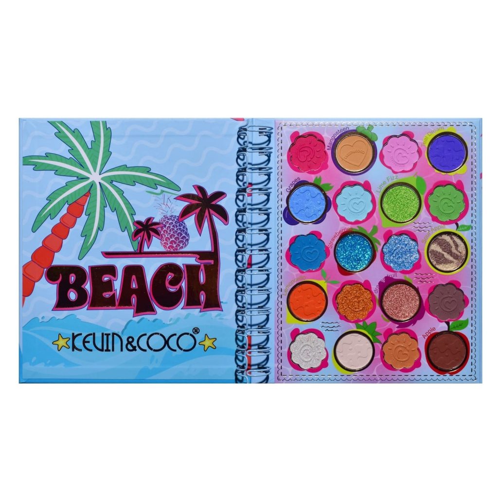 Paletă de Machiaj Kevin&Coco Colour Fruit Party, 20 Culori, Farduri de Pleoape Mate, Sidefate și Glitter, Pigmentare Intensă, Design Tropical cu Fructe, 15.3 x 17.4 x 1.2 cm, Multicolor
