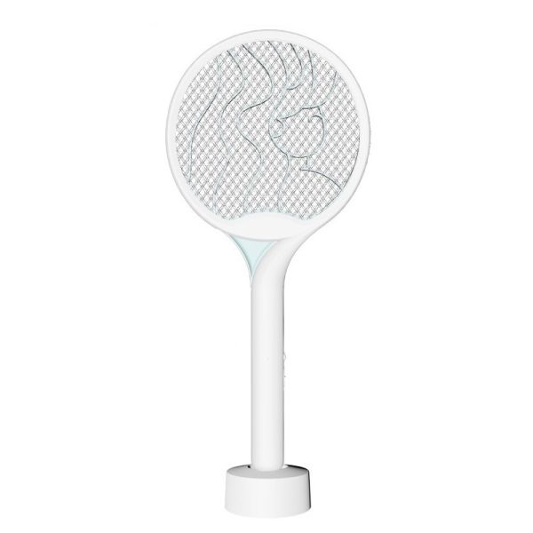 Paleta Electrica pentru Tantari, Muste si Tantari 2in1, Flippy, Reincarcabila, Incarcare USB, 2600V, Plastic, Casa si Gradina, Anti-insecte, Stand, 23x51 cm, Alb