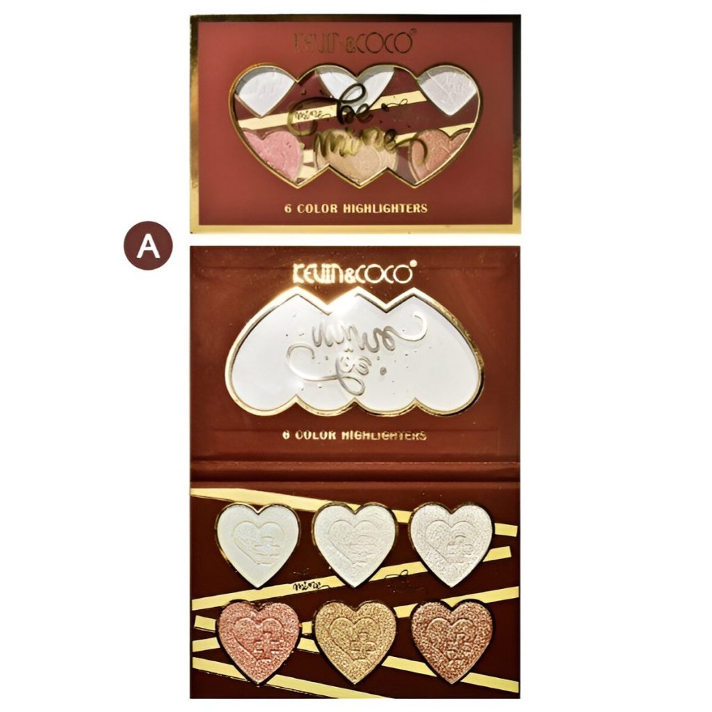 Paleta Iluminatoare pentru Fata, Kevin&Coco Be Mine 6 Color Highlighters, 6 Nuante Nude in Tonuri Calde, Cu Oglinda Integrata, Varianta A, 140 g, Valabilitate 24 Luni, 17.4 x 11.5 x 1.3 cm