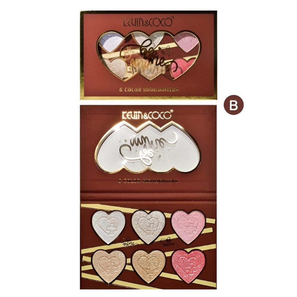 Paleta Iluminatoare pentru Fata, Kevin&Coco Be Mine 6 Color Highlighters, 6 Nuante Nude in Tonuri Calde, Cu Oglinda Integrata, Varianta B, 140 g, Valabilitate 24 Luni, 17.4 x 11.5 x 1.3 cm