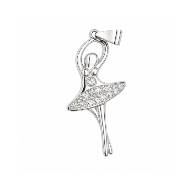Pandantiv din Argint 925, Model Balerina Mare, Bijuterie Decorativa cu Detalii Fine si Pietre Stralucitoare, Argintiu