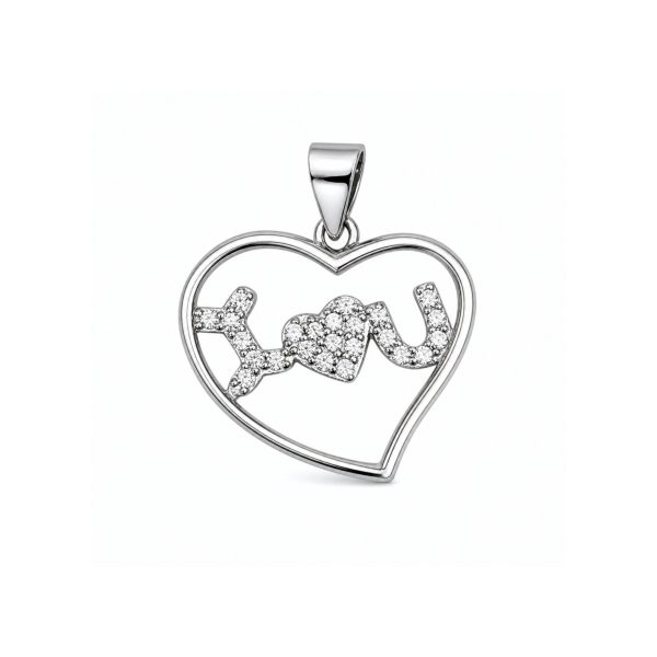 Pandantiv din Argint 925, Model Inima cu Text I Love You, Decor cu Pietre Stralucitoare, Greutate 1.8 g, Argintiu