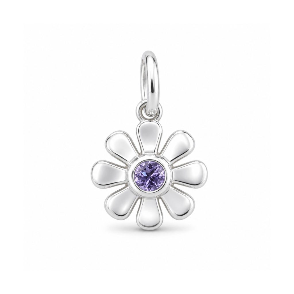 Pandantiv Dama Argint 925, Jolie, Model Floare cu Piatra Mov, 0.9g, Argintiu