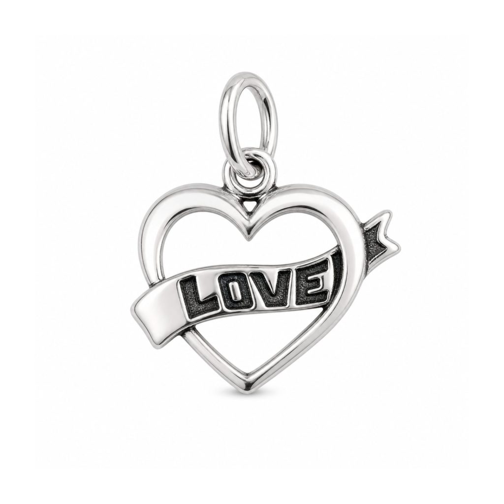 Pandantiv din Argint 925, Model Inima cu Text Love, Bijuterie Decorativa cu Design Romantic, Greutate 1.3 g, Argintiu