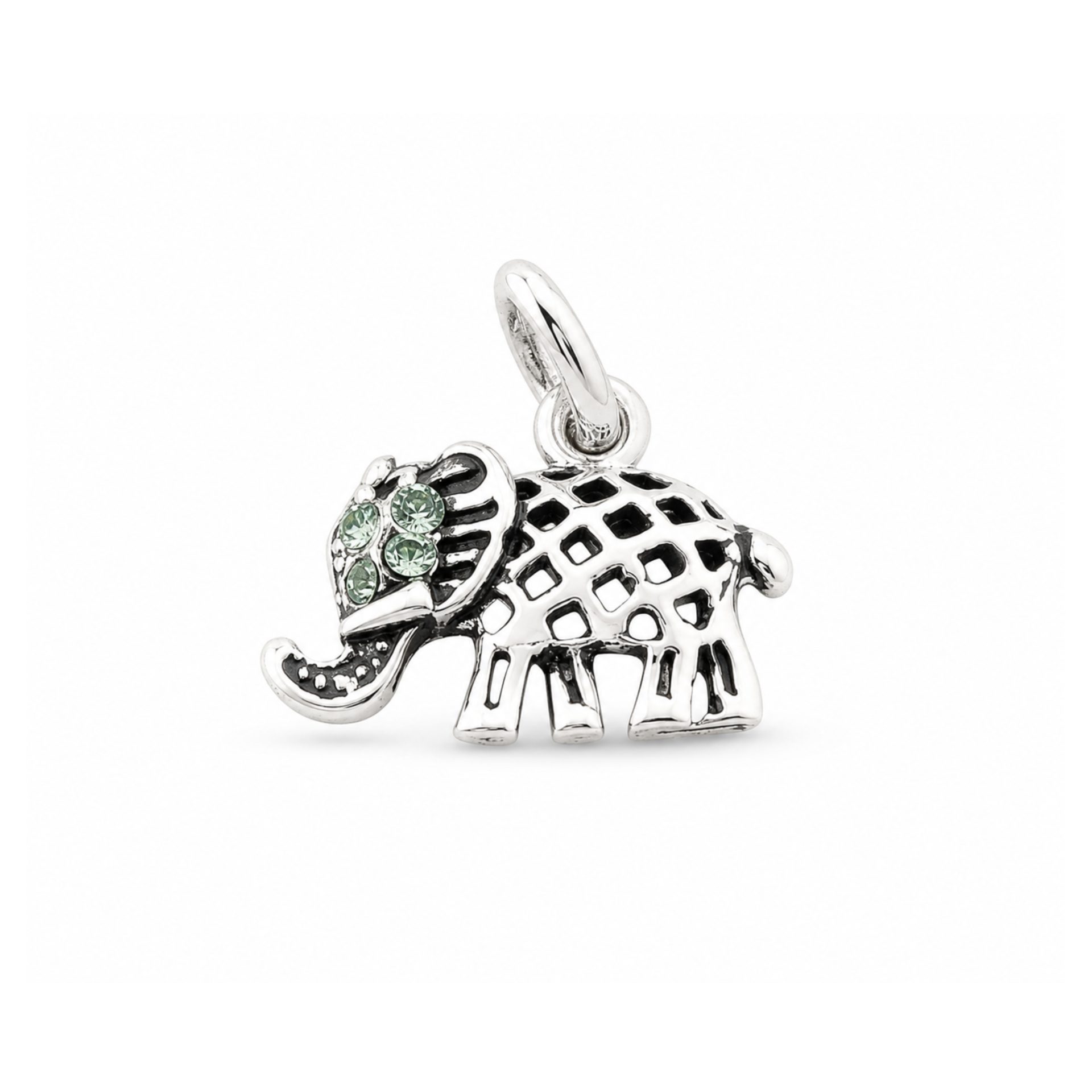 Pandantiv pentru Lanț din Argint 925, Jolie Silver, Model Elefant Norocos, cu Pietre Decorative Verzi, Design Decupat, Finisaj Lucios și Oxidat, Argintiu