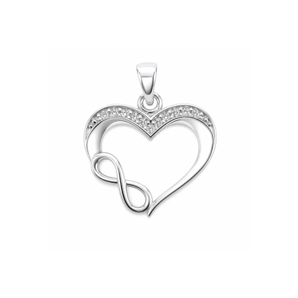 Pandantiv pentru Lanț din Argint 925, Jolie Silver, Model Inimă cu Infinit, cu Pietre Decorative Incolore, Design Decupat, Finisaj Lucios, 1.4 g, Argintiu