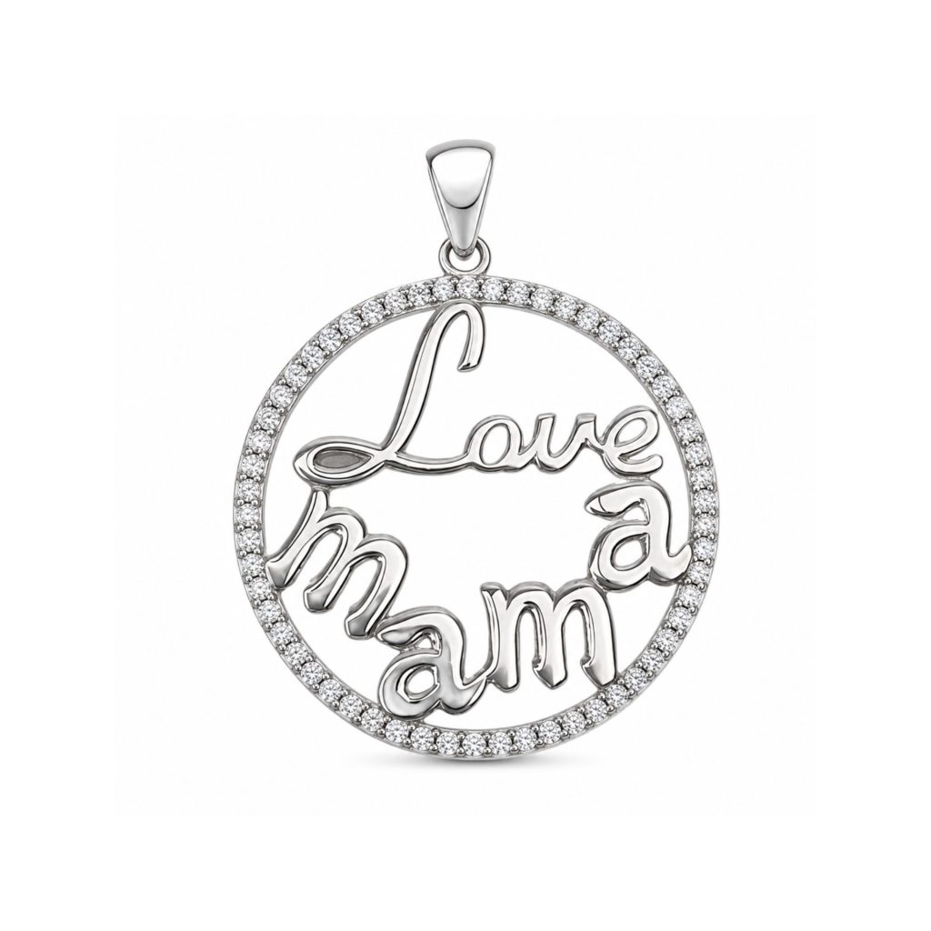 Pandantiv pentru Lanț din Argint 925, Jolie Silver, Model Love Mama, cu Pietre Decorative Incolore, Design Circular și Decupat, Finisaj Lucios, 2.4 g, 28x21 mm, Argintiu
