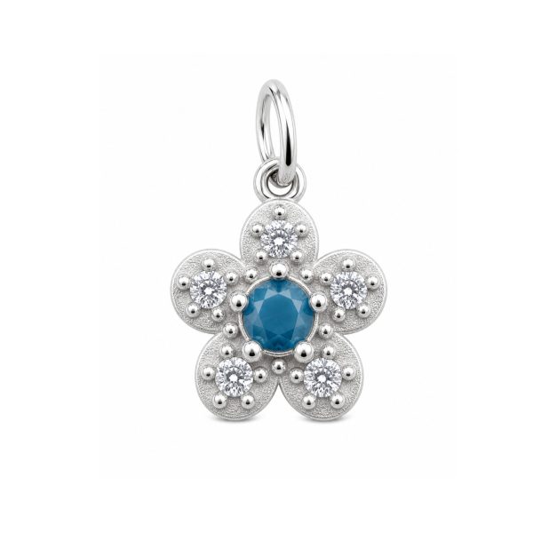 Pandantiv din Argint 925, Jolie Silver, pentru Dama, Model Floare Cu Pietre de Zirconiu Cubic, 1 x 1 cm, 0.9 g, Argintiu/Blue