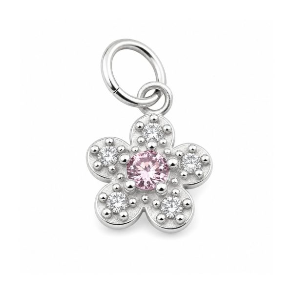 Pandantiv din Argint 925, Jolie Silver, pentru Dama, Model Floare Cu Pietre de Zirconiu Cubic, 1 x 1 cm, 0.9 g, Argintiu/Roz
