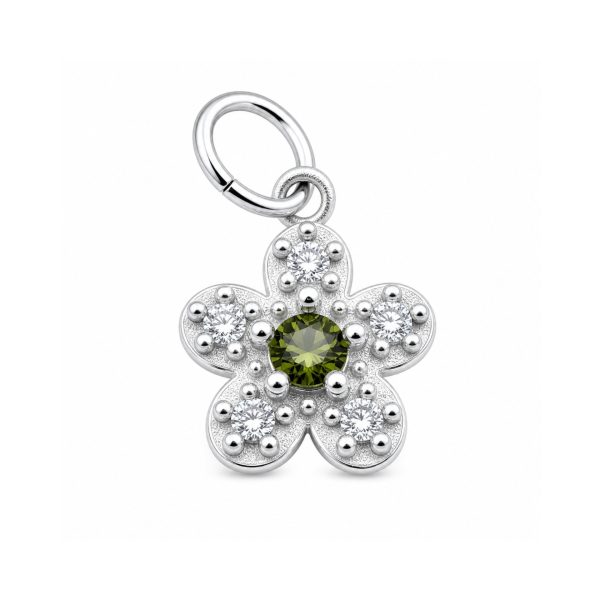 Pandantiv din Argint 925, Jolie Silver, pentru Dama, Model Floare Cu Pietre de Zirconiu Cubic, 1 x 1 cm, 0.9 g, Argintiu/Verde inchis