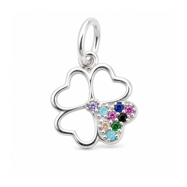 Pandantiv din Argint 925, Jolie Silver, pentru Dama, Model Trifoi cu Pietre de Minizirconii, 0.7 g, 1 x 1 cm, Argintiu/Multicolor