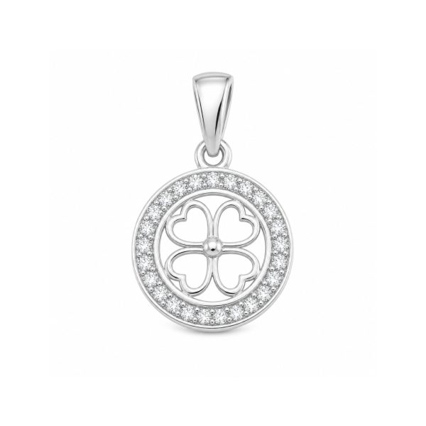 Pandantiv din Argint 925, Jolie Silver, pentru Dama, Model Trifoi cu Pietre de Zirconiu Cerc, 1 x 1 cm, 1 g, Argintiu
