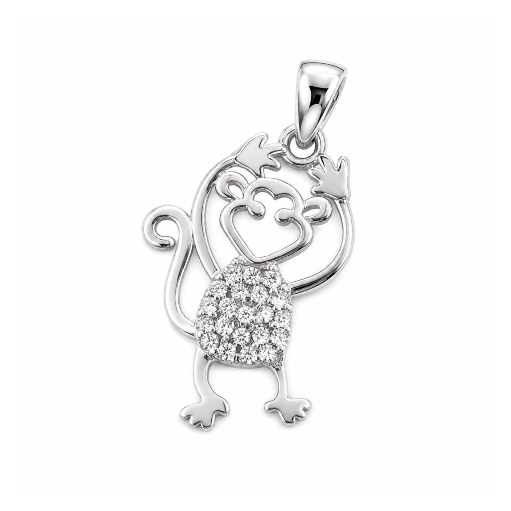Pandantiv din Argint 925, Model Maimuta, Decor cu Pietre Stralucitoare, Greutate 1.2 g, Argintiu