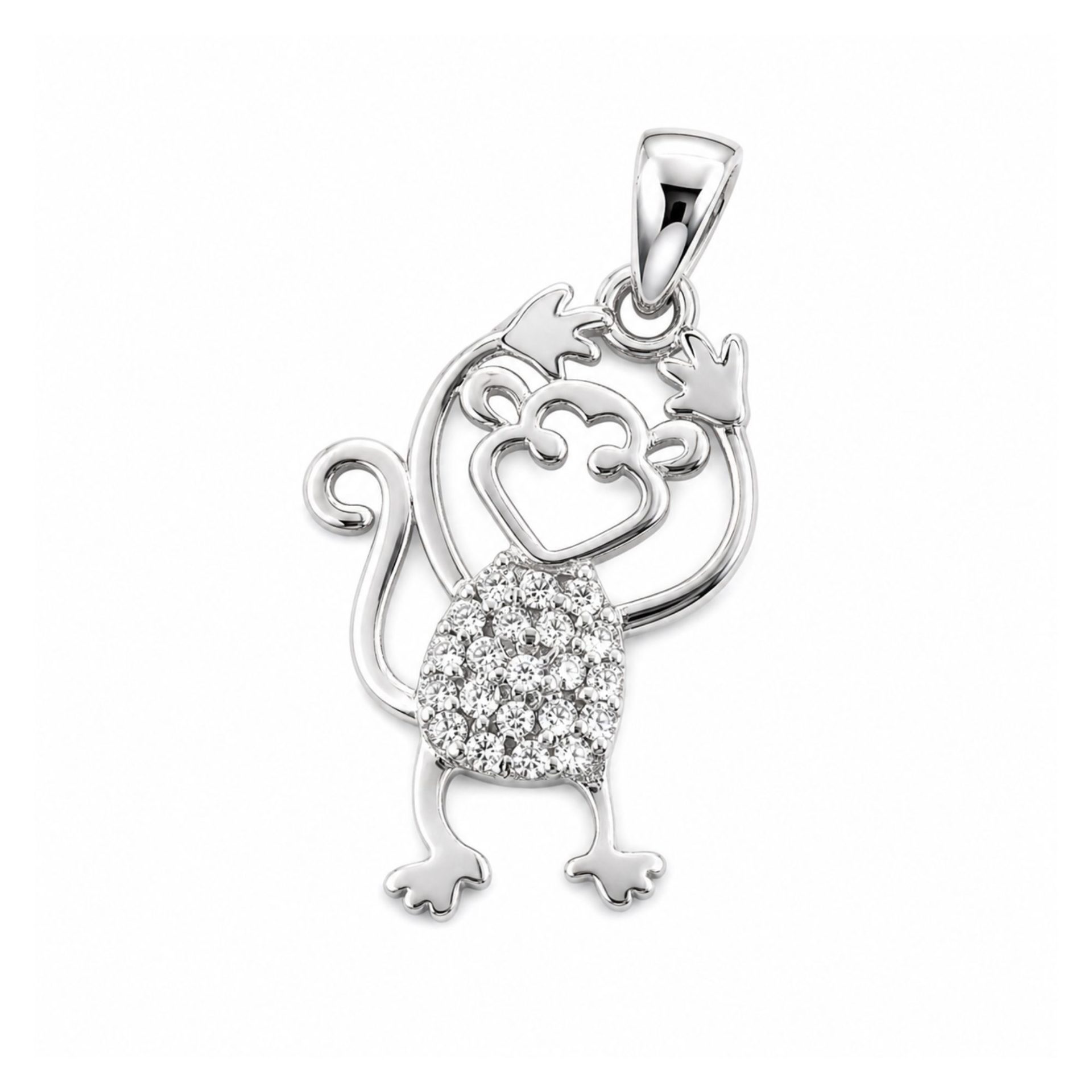 Pandantiv din Argint 925, Model Maimuta, Decor cu Pietre Stralucitoare, Greutate 1.2 g, Argintiu